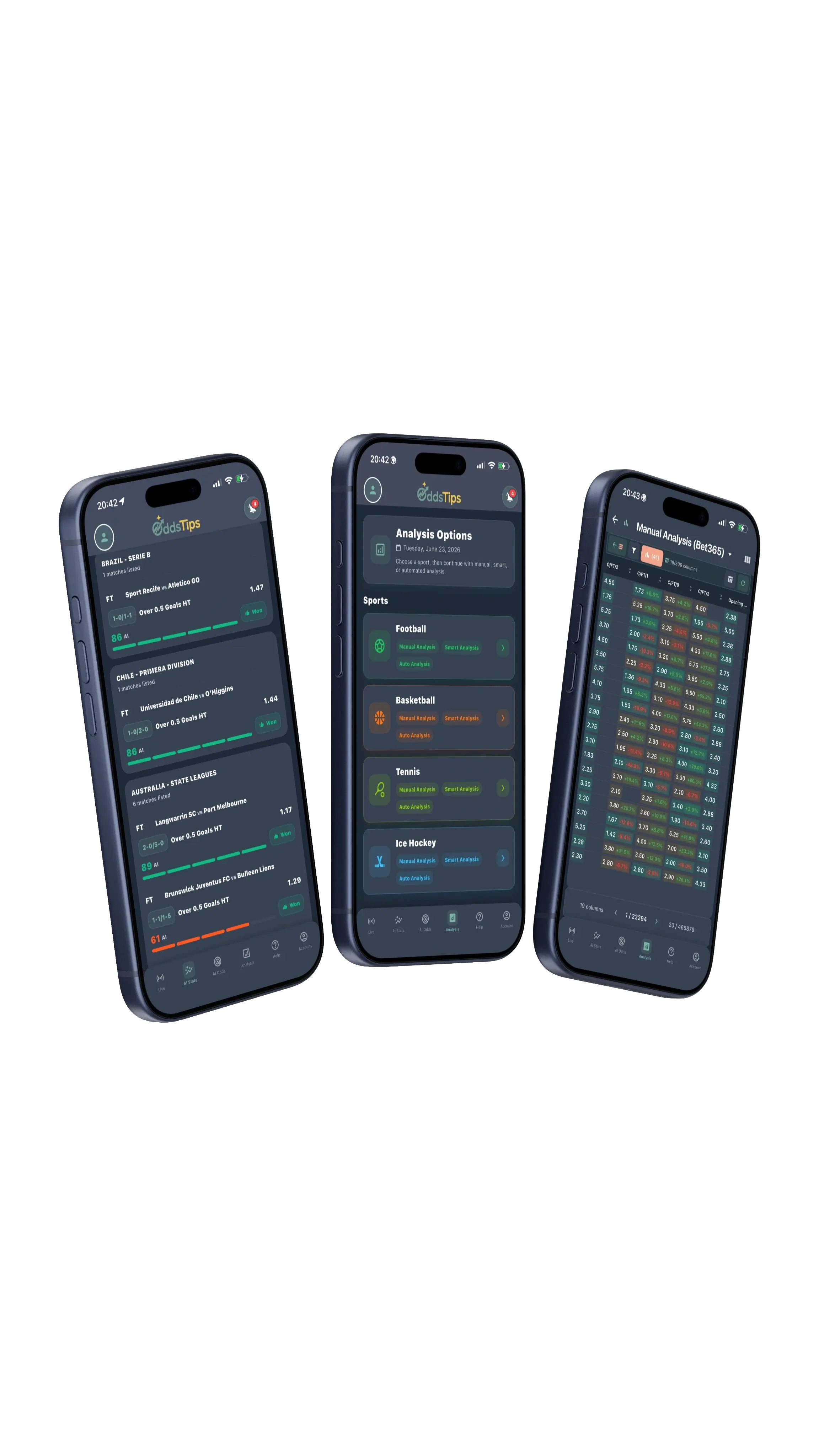 OddsTips mobile AI statistics radar screen